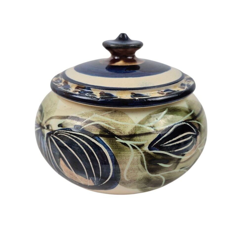 Alcea Ceramic Fait Main France Covered Bowl Hand Painted Earthenware Blue Green - Picture 6 of 10